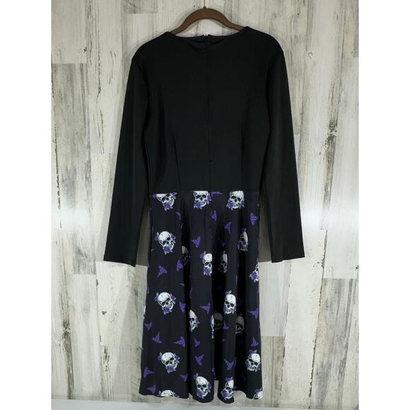 Halloween Dress Size Medium Witch Hat Skulls Fit & Flare Midi Stretchy - Picture 2 of 8